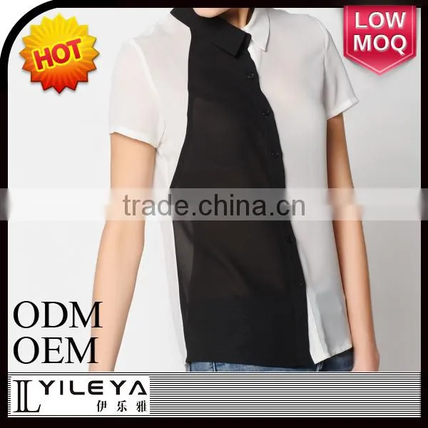 Ladies Fashion Small Lapel Fashion Splicing Hit Color Shirt photo-5