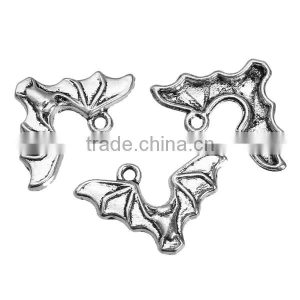 Zinc Based Alloy Halloween Charms Bat Animal Antique Silver Hollow 24mm x 15mm photo-3