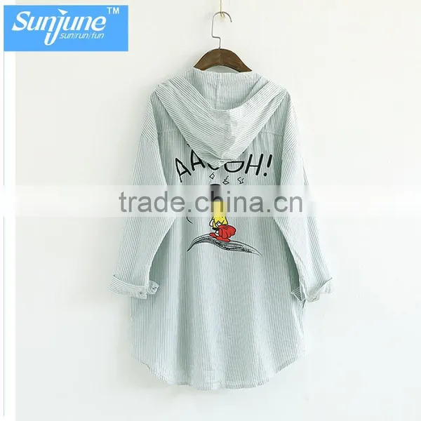 Wholesale Womens 100% Cotton Soild Oxford Print Blouse With Hood photo-2
