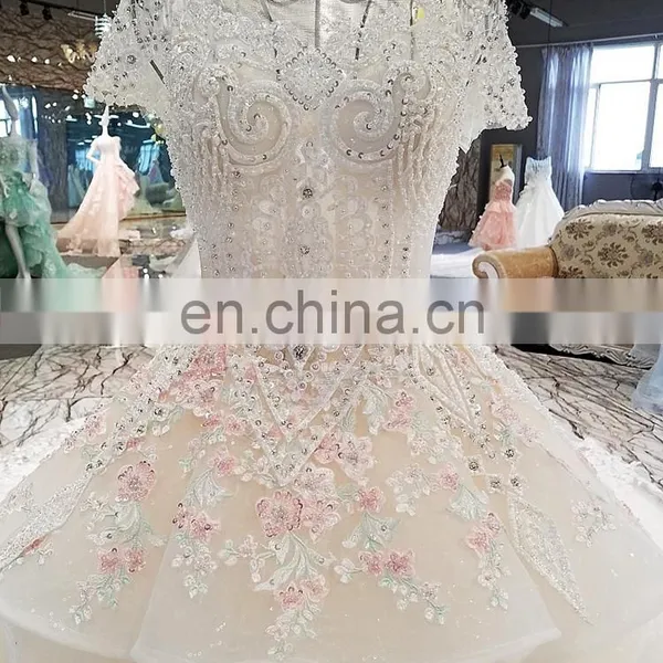 LS00216 High Quality Short Sleeve Beautiful Arab Muslim Hijab Wedding Dress Wedding Gown photo-3
