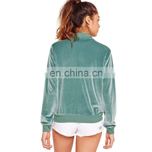 2017 Hotsale Women's Latest Fashion Zipper Collar Silk Velvet Bomber Jacket photo-5