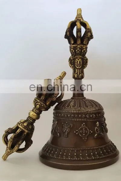 Indian Antique Tibetan Religious Brass Quality Bell Hand Vajra Dharma Objects Tibetan Buddhist Meditation Bell and Dorje Set photo-6