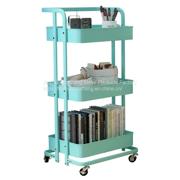 Modern Style Bathroom Storage 3-Tier Metal Shelf Storage Rack With Rolling Trolley Cart photo-4