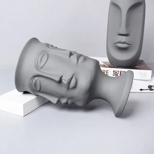 New Nordic Feel Good White Grey Human Face Ceramic Vase For Office Decoration Garden Flower Decor photo-2