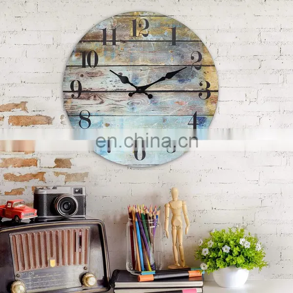 Vintage Farmhouse Wooden 14 Inch Round Hanging Clock Wood Clock photo-2
