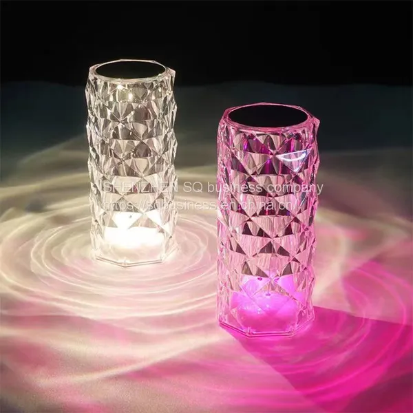 Wholesale Romantic Bedside 16 Color RGB Remote Control Crystal Rose Diamond Table Lamp Rechargeable Usb Touch Night Light photo-2