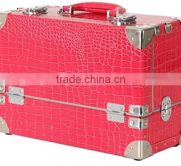 7 Makeup Box 3 Column Dff301 Crocodile Pink Beauty Cosmetics & Professional Makeup Train Case photo-2