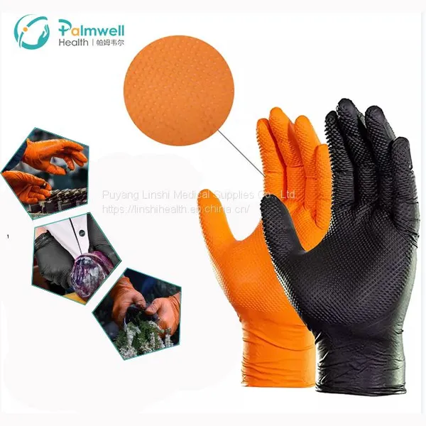 Diamond Textured Nitrile Gloves Powder Free Heavy Duty Mechanic Works Oil-resistance 8 Mil Gloves