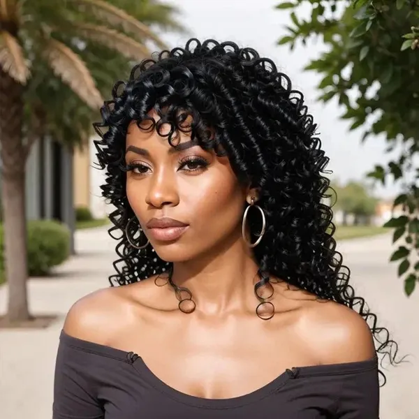 14 16 Inch Preplucked Brazilian Remy Human Hair Wolf Cut Full Mechanism Curly Short Bob Wig With Bangs Wigs For Balck Women photo-2