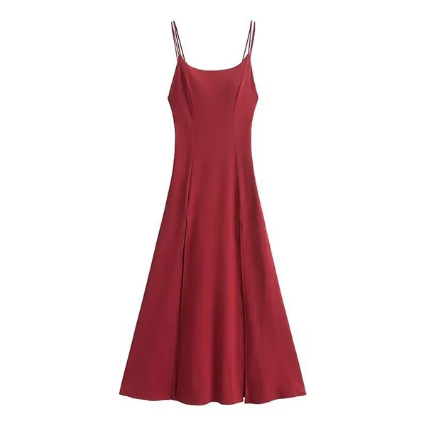 Purely sensual, with padded cups and backless design, this halter-neck dress features a sexy high-waist style and is suitable for summer seaside and beach settings. It is a long dress.
