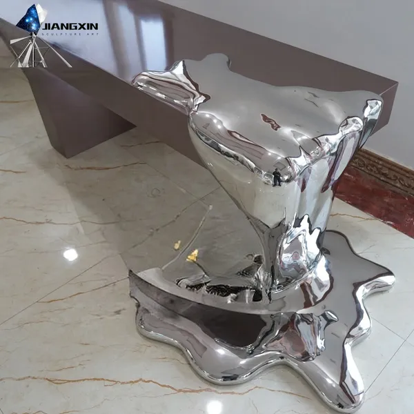 Liquid Stainless Steel Coffee Table - Mirror - Modern Interior Polished Water Ripple Design (sculpture Art Work) photo-3
