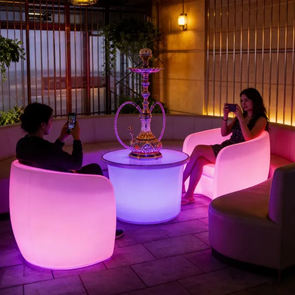 16 Colors Changing LED Illuminated Modern Plastic Swing Chair Garden Patio Furniture Half Moon Light Outdoor Restaurant Hotel photo-3