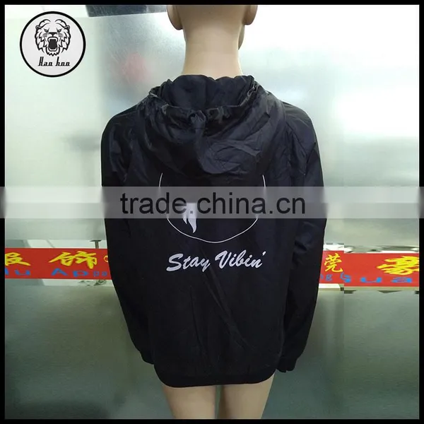 Mens Fashion Clothing Black Polyester Custom Prints Windbreaker photo-2