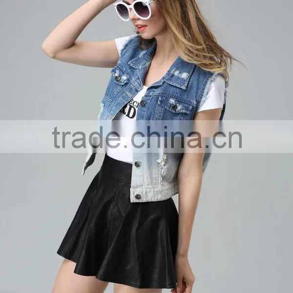FACTORY WHOLESALE HOT SELLING FASHION EUROPEAN STYLE DENIM LADIES WOMEN COLLARED DENIM CAMO VEST photo-5