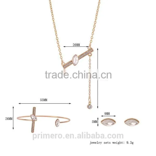 Wedding Women Gold Plated Lovely Charm Rectangle Earring Necklace Ring 3 Pcs Statement Jewelry Set photo-3