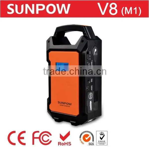 Sunpow 36000mah Rechargeable Battery Car Booster Mini 24v and 12v Jump Starter Emergency Power Bank Station With Air Compressor photo-2