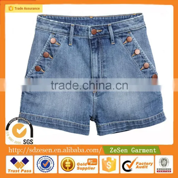 2016 Wholesale Women Short Denim Shorts Side Pockets With Buttons photo-2