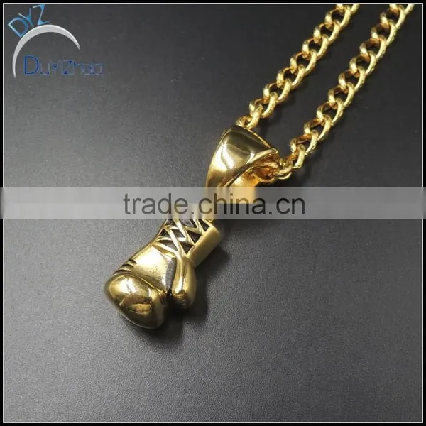Stainless Steel Gold Plated Boxing Gloves Pendant 24" Cuban Necklace Chain photo-3