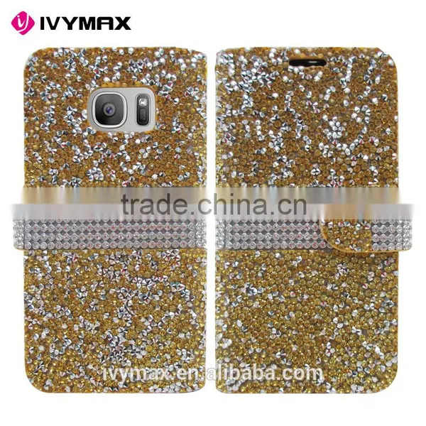 IVYMAX Luxury Glitter Bling Crystal Diamond PU Leather Wallet Case For Samsung Galaxy S7 Card Slots Cover photo-2
