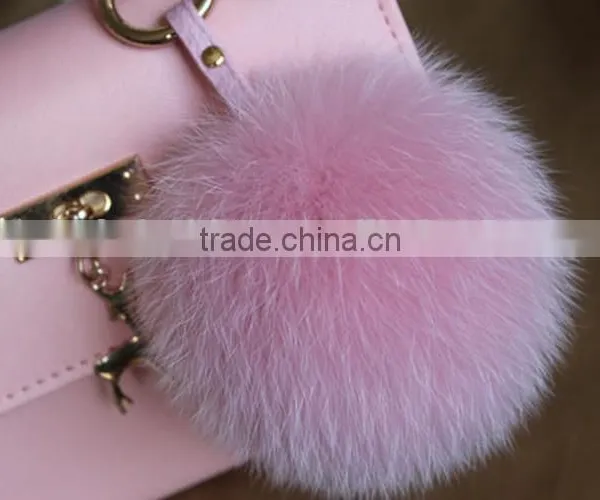 Fluffy Big Round 14cm Silver Fox Fur Pom Poms With Keychain photo-2