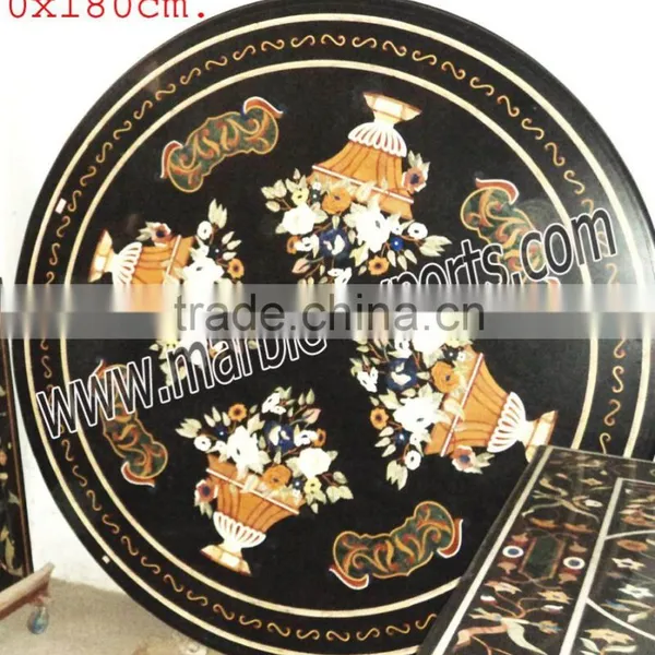 Black Round Marble Inlaid Dinning Table Top photo-4