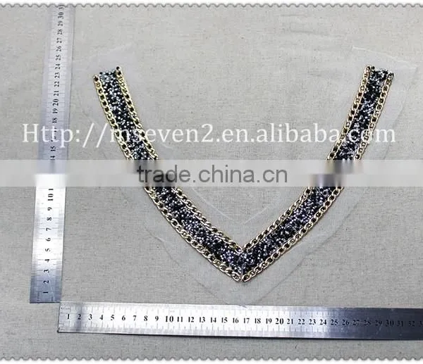 Women Fashion Gold Metal Chain Hot Fix Collar Hot Fix Black Rhinestone Necklace photo-2