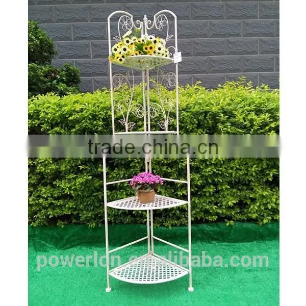 POWERLON Vintage Foldable Metal 3-tier Corner Shelf Plant Stand for Outdoor and Indoor Use photo-3