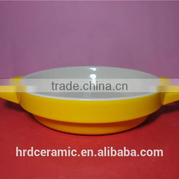 Microwave Safe Yellow Porcelain Rplain Bakeware With Handle photo-3