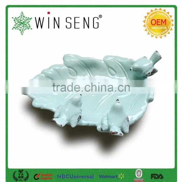 Garden Decor Glazed Leaf Bird Ceramic Porcelain Plate, Decorative Plate photo-2