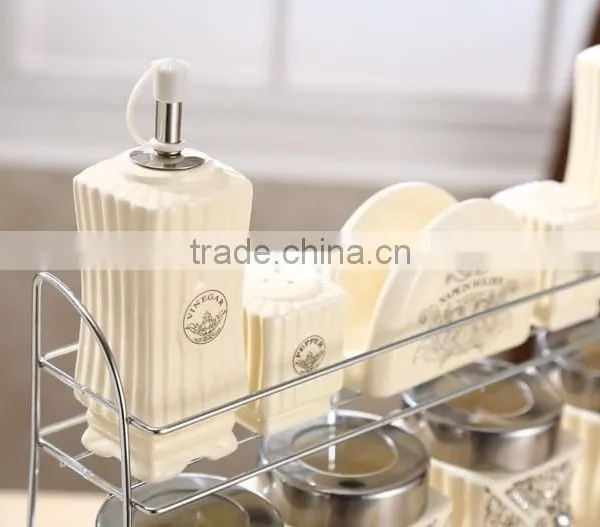 Kitchenware Food Storage Ceramic Canister Set With Metal Stand photo-4