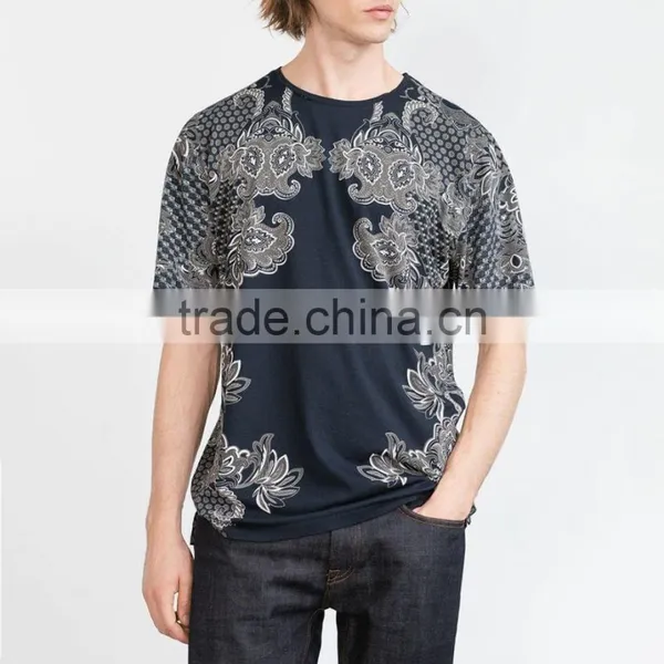 Digital Printing Men's Elegant t Shirt Wholesale British Style t Shirts Classic Pattern Printed photo-2
