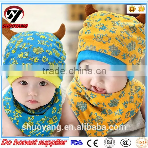 Shuoyang Wholesale100%cotton Cute Soft Baby Caps and Bibs Set photo-5