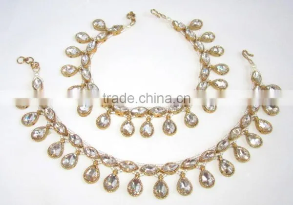 GOLD Tone Crystal Beads PAYAL Anklets Pair photo-4