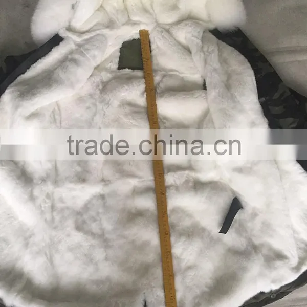 CX-G-P-08B Fox Trim Hood Women Real Rex Rabbit Fur Lining Fur Parka Jacket photo-6