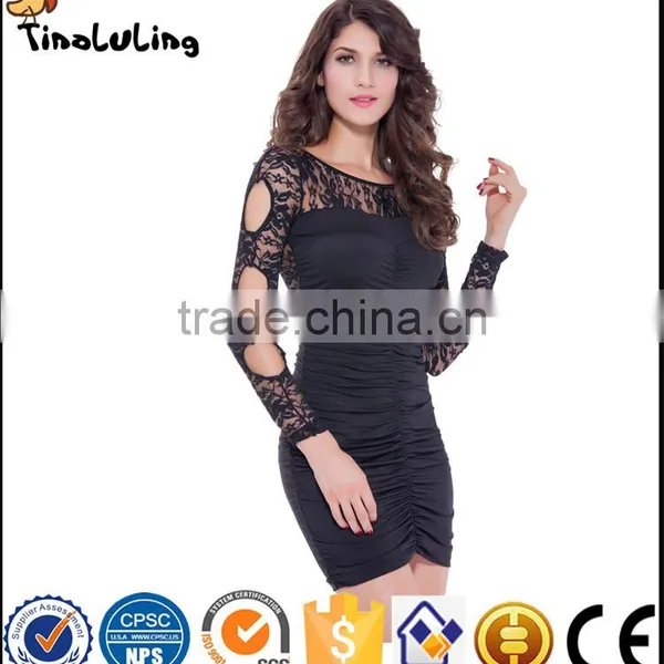 2017 Wholesale Women Long Sleeve Backless Black Party Bodycon Sexy Dress Sexy Lingerie photo-3