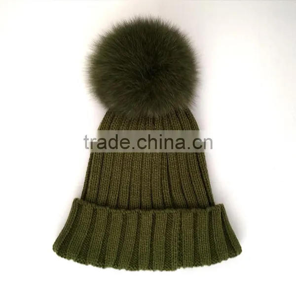Myfur Custom Fox Fur Pom Pom Winter Knitted Beanie Hat for Adults photo-2