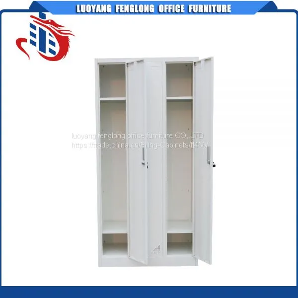 Modern Bedroom Almirah Wardrobe Design Powder Coated Steel 3 Door Vertical Hanging Clothes Storage Cabinet Locker photo-4