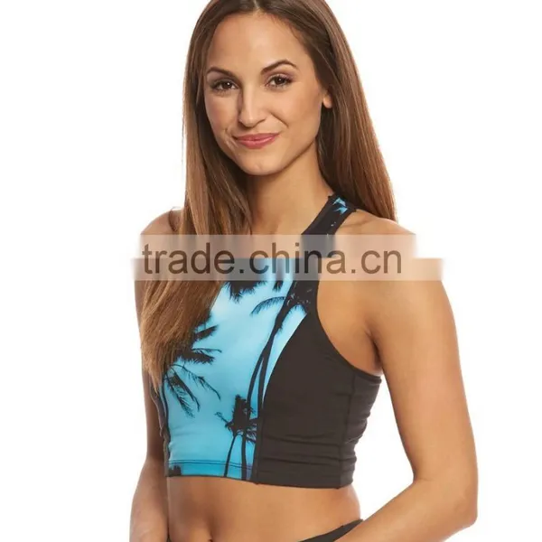 2017 Ladies Custom Design Sublimation Printed Private Label Crop Top Cutout Yoga Sports Bra Wholesale photo-2