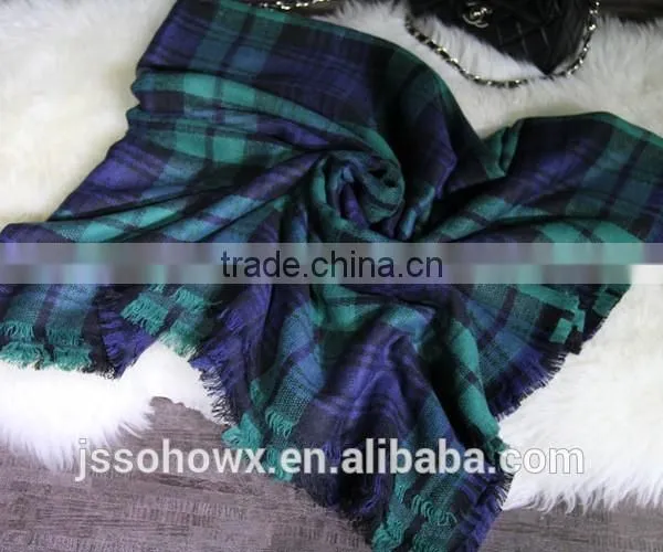 2014 Winter Hot Sale Classic Green Plaid Pashmina Scarf photo-3