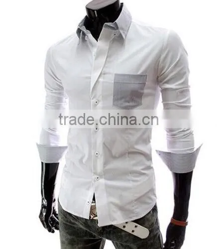 New Mens Long Sleeve Contrast Color Slim Fit Casual Shirt photo-3