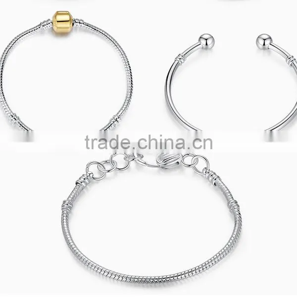 Bracelet Snake Chain Fits Glass or Alloy Beads Fits,Silver Plated Snake Chain Classic Bead Barrel Clasp Bracelet for Beads Charm photo-3