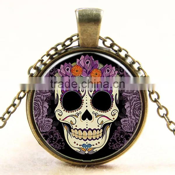 XP-TGN-S-101 Best Price Vintage Meaningful Dome Pendant Antique Diy Image Skull Glass Cabochon Necklace For Promotional Gift photo-2