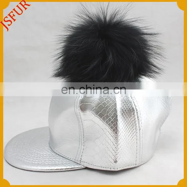 Top Quality Silver Hat Genuine Raccoon Fur Pom Pom Baseball Cap photo-3
