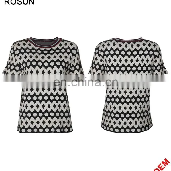 Acrylic Flat Knitted Sweater for Women as Stripe Collar Short Sleeve Polka Dot T-shirt of Latest Design Girls Top photo-5