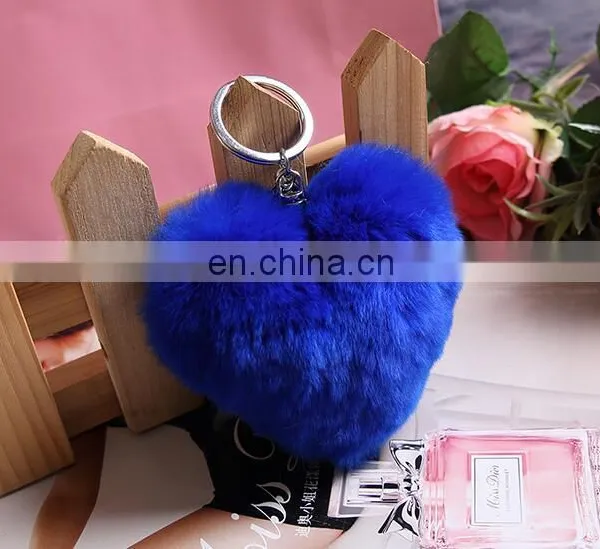 Factory Wholesale Multicolor Rex Rabbit Fur Heart Shape Fur Keychain photo-5