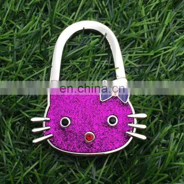 Silver Tone Lovely Cat Rhinestones Handbag Purse Folding Hanger Hook photo-6