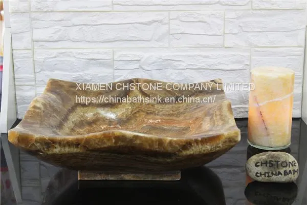 Brown Dragon Onyx Bathroom Wash Square Basin Natural Stone Vessle Sink photo-2