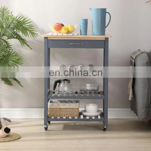 Living Room Wooden Movable Stainless Steel 4-tier Kitchen Storage Shelf / Holders & Racks Organizer Rack With Drawer