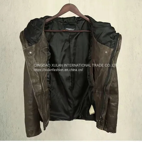 NEW FASHION 2022AW MEN'GENUINE LEATHER WASHED LAMBSKIN LEATHER JACKET photo-3