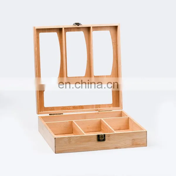 New Bamboo Wood Home Hanging Storage Rack, Ziplock Food Bag Storage Box Organizer Top Open for Kitchen Tabletop Plastic Drawer photo-2